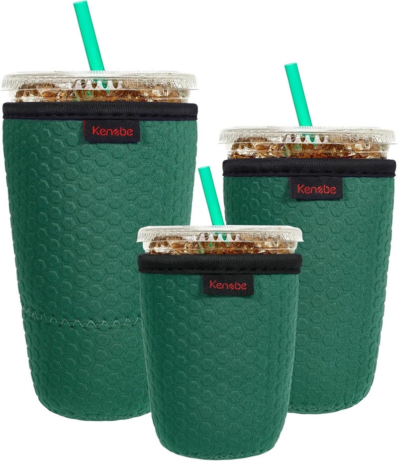 KENOBE 3 Pack Neoprene Insulator Sleeve for Iced Coffee Cups, Reusable Cooler Sleeves for Iced & Hot Drinks, Universal Fit 16-32 oz Cups Beverages, Compatible with Starbucks Dunkin Coffee and More - Image 1